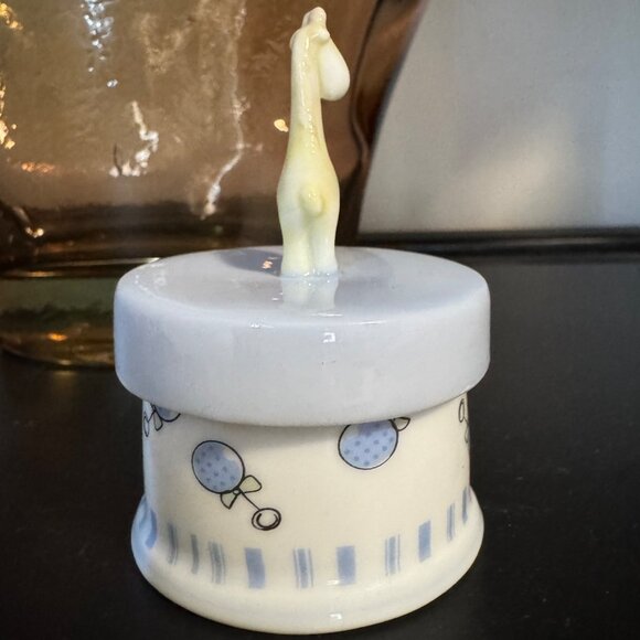 Russ Ceramic Round My First Tooth Baby Keepsake Trinket Jar With Giraffe Topper - Picture 8 of 9